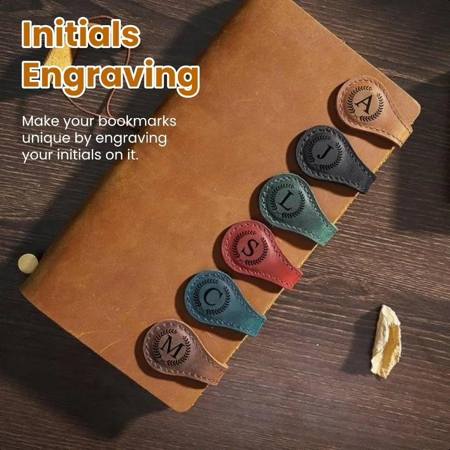 Personalized Magnetic Leather Bookmarks with Initial 26 Letters Custom Handmade Magnet Book Marks Clips Gifts for Reading Women