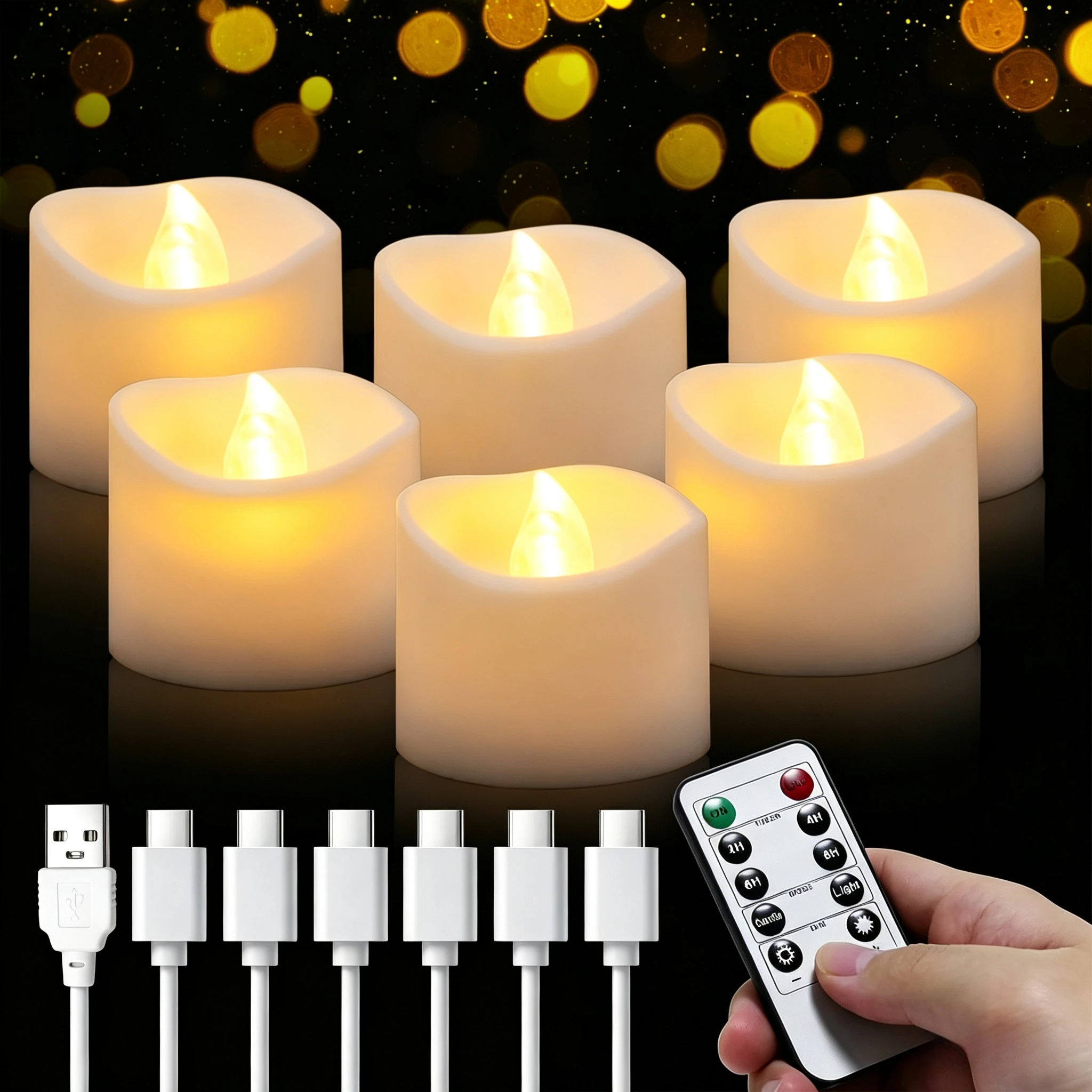 Rechargeable LED Candles with Timer Remote Flickering USB Charging Tea Lights Electronic Lighting Halloween Christmas Home Decor