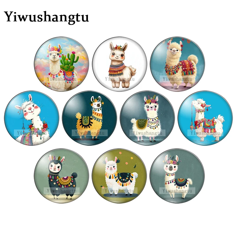 Cartoon Fashion decoration Alpaca  Art Paintings 12mm/18mm/20mm/25mm Round photo Glass Cabochon demo flat back Making findings