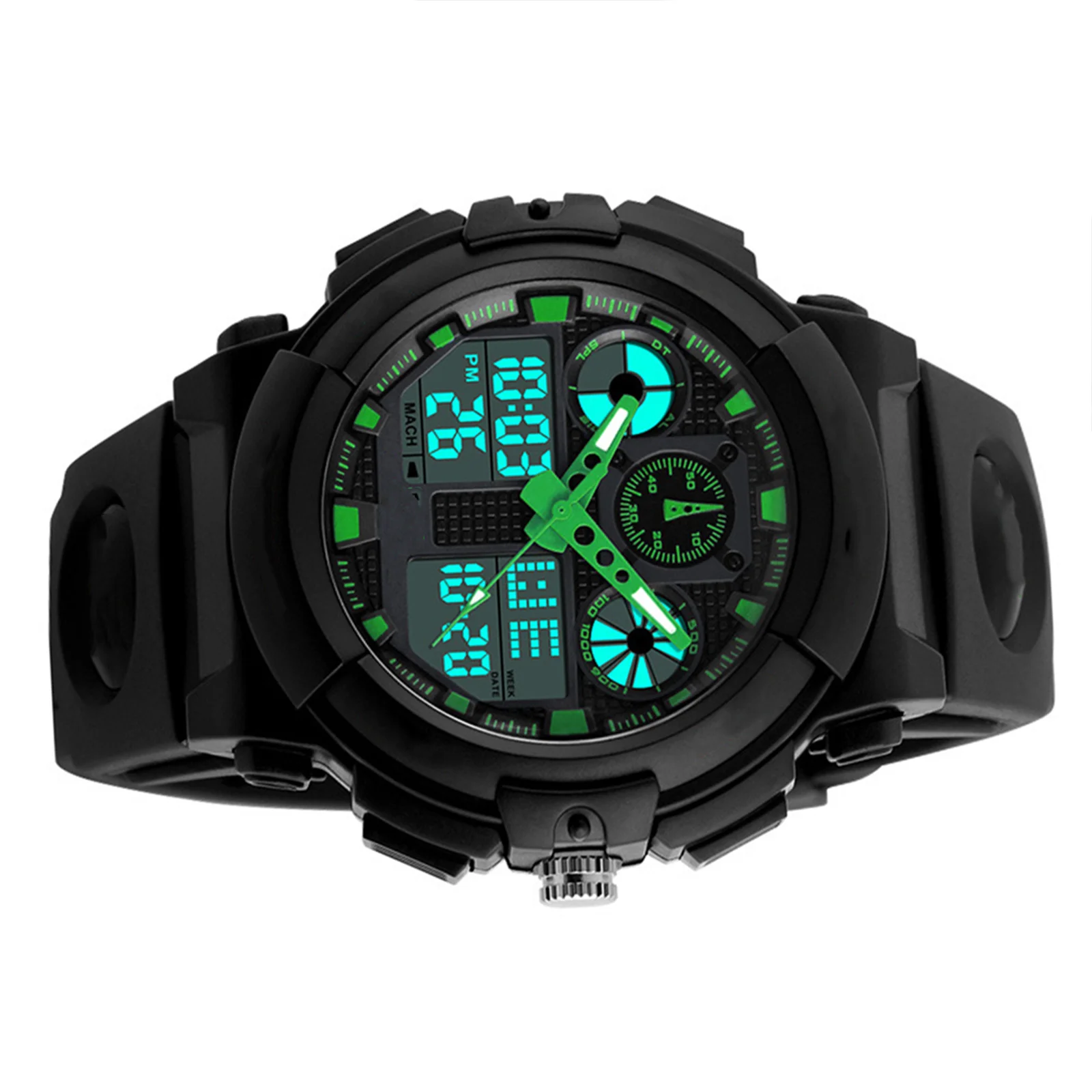 

Мужские водонепроницаемые спортивные часы, зеленые военные аналоговые цифровые кварцевые часы с двойным дисплеем, хронографом, цифровые часы