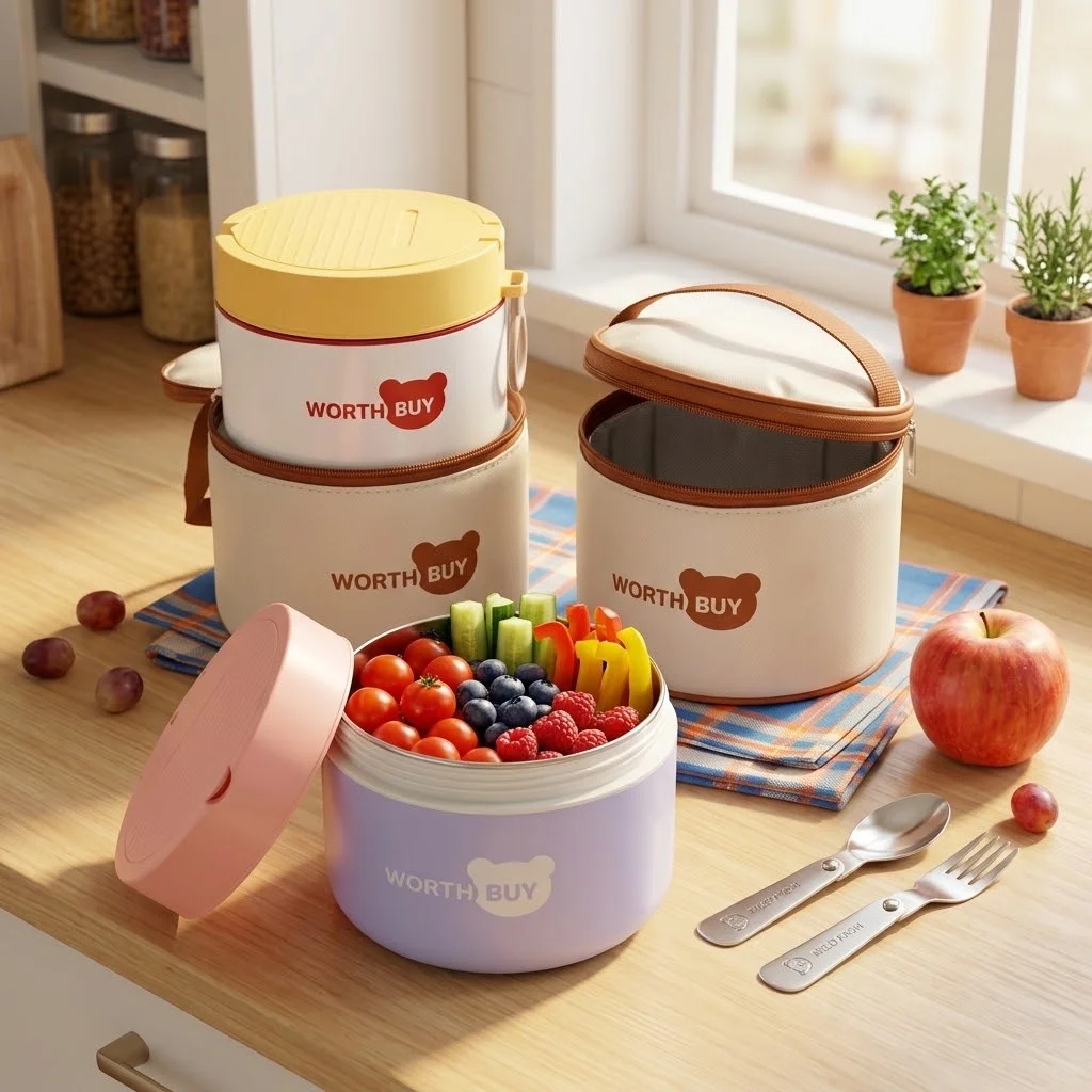 304 Stainless Steel Thermal Lunch Box Kids School Bento Box Microwave Food Storage Container Leakproof Soup Thermos with Cutlery view 2