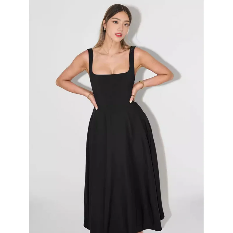 

TOY-Summer New Simple Sexy Solid Color Strap Slim Fit Mid-Length Dress