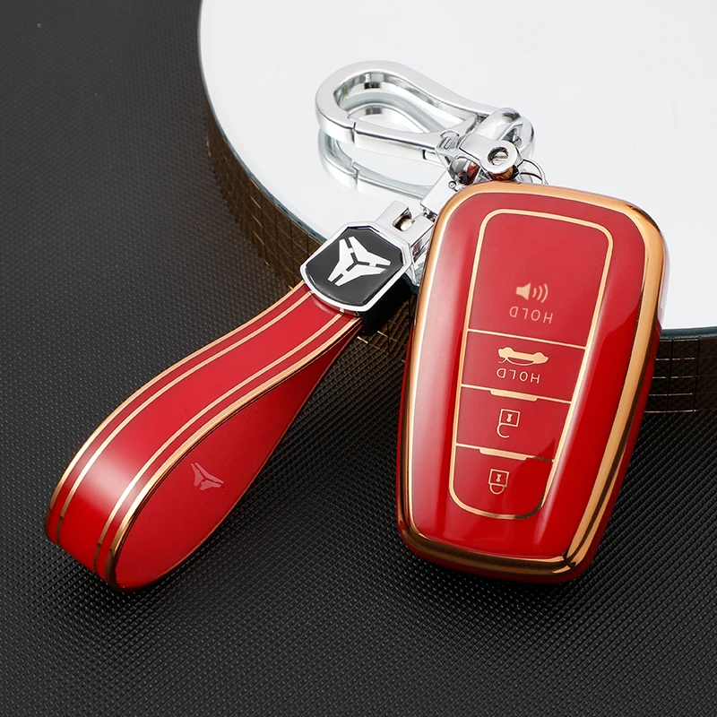 TPU Car Key Cover Case For Toyota Rav4 Corolla Camry Prius Avalon Hybrid Highlander 2018 2019 2020 2021 Auto Shell Fob Keychain