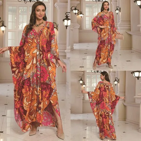 New 2025 Women's Cotton Beach Cover up Loose Kimono Sle Printed Sarong Swimwear Beach Coat Cross-Border Sports Fitn