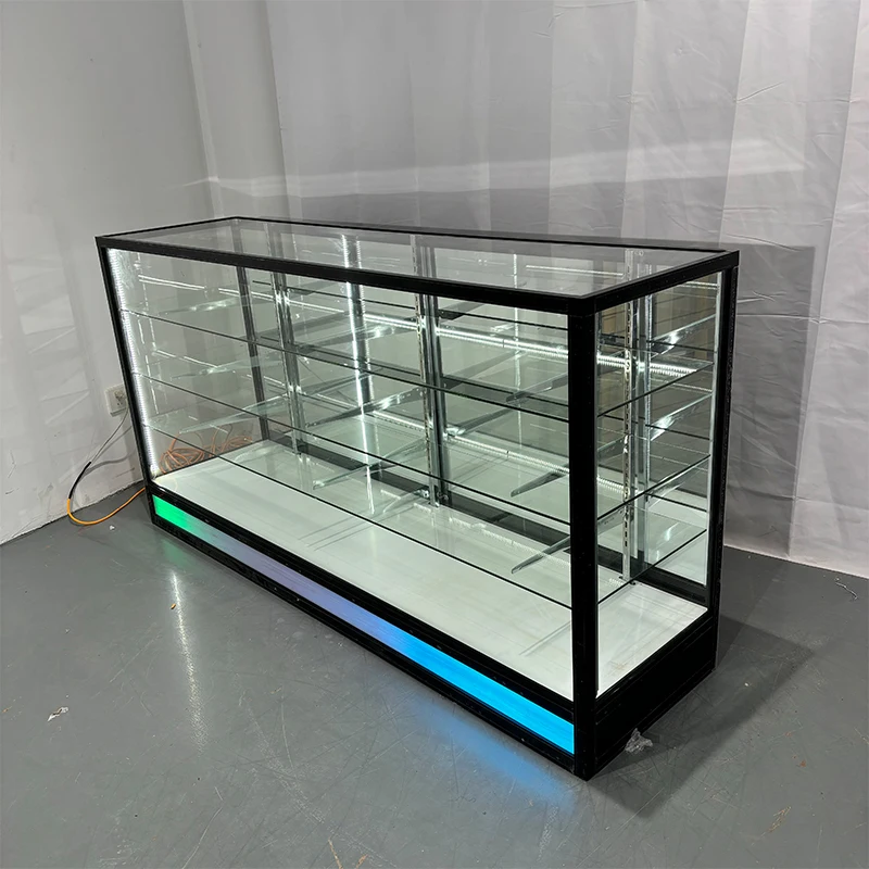 Vetrina in vetro a visione intera con luci a LED che scorre