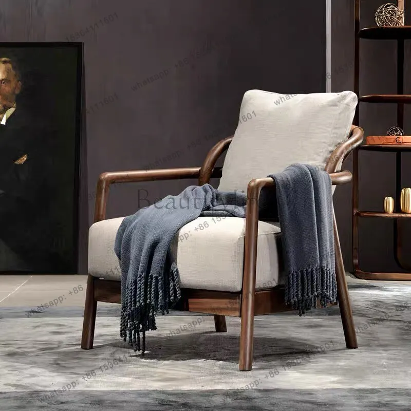 

YJ New Chinese Style North American Black Walnut Lazy Sofa Chair Zen-style Lounge Chair for Living Room and Balcony