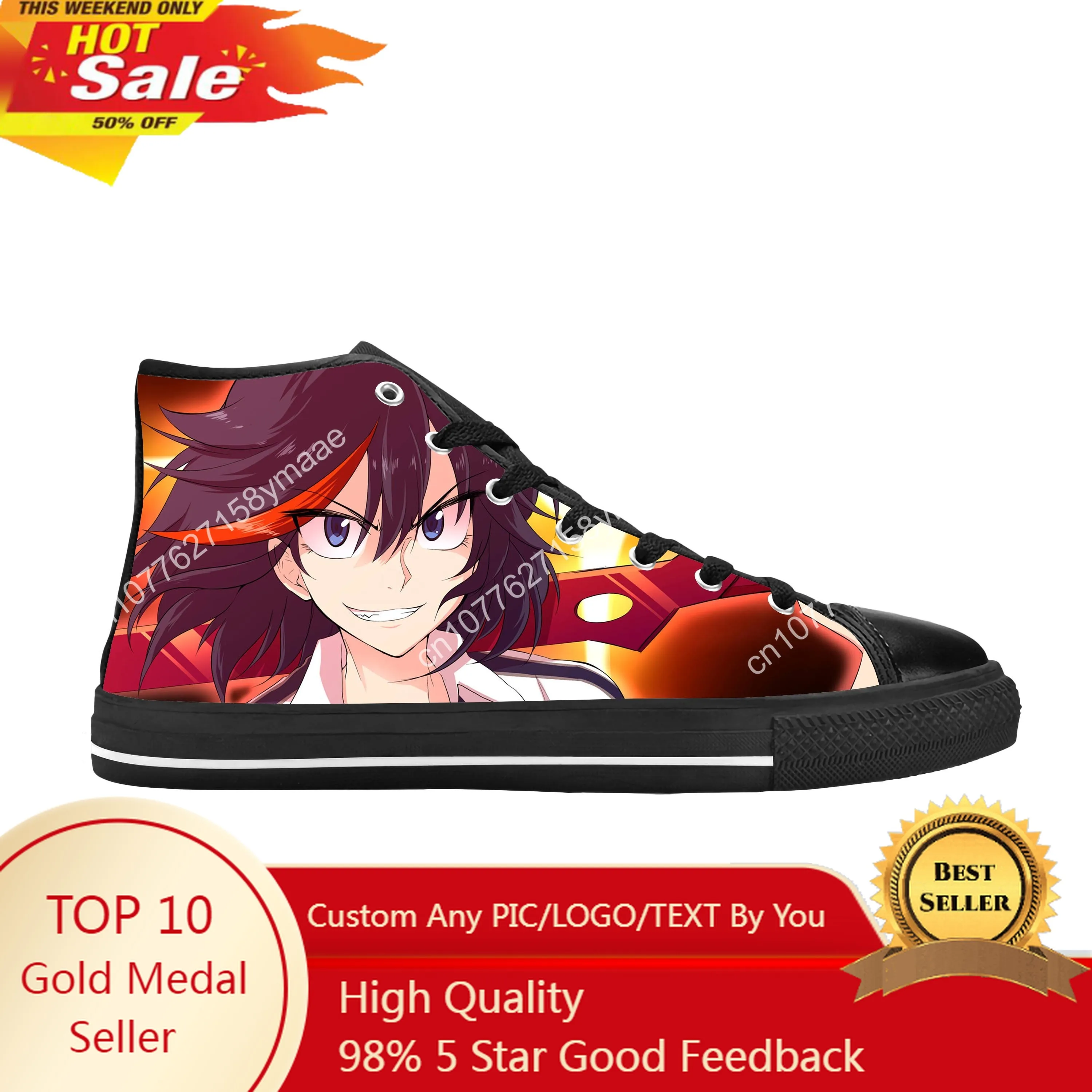 

Hot Japanese Anime Manga KILL la KILL Matoi Ryuko Casual Cloth Shoes High Top Comfortable Breathable 3D Print Men Women Sneakers