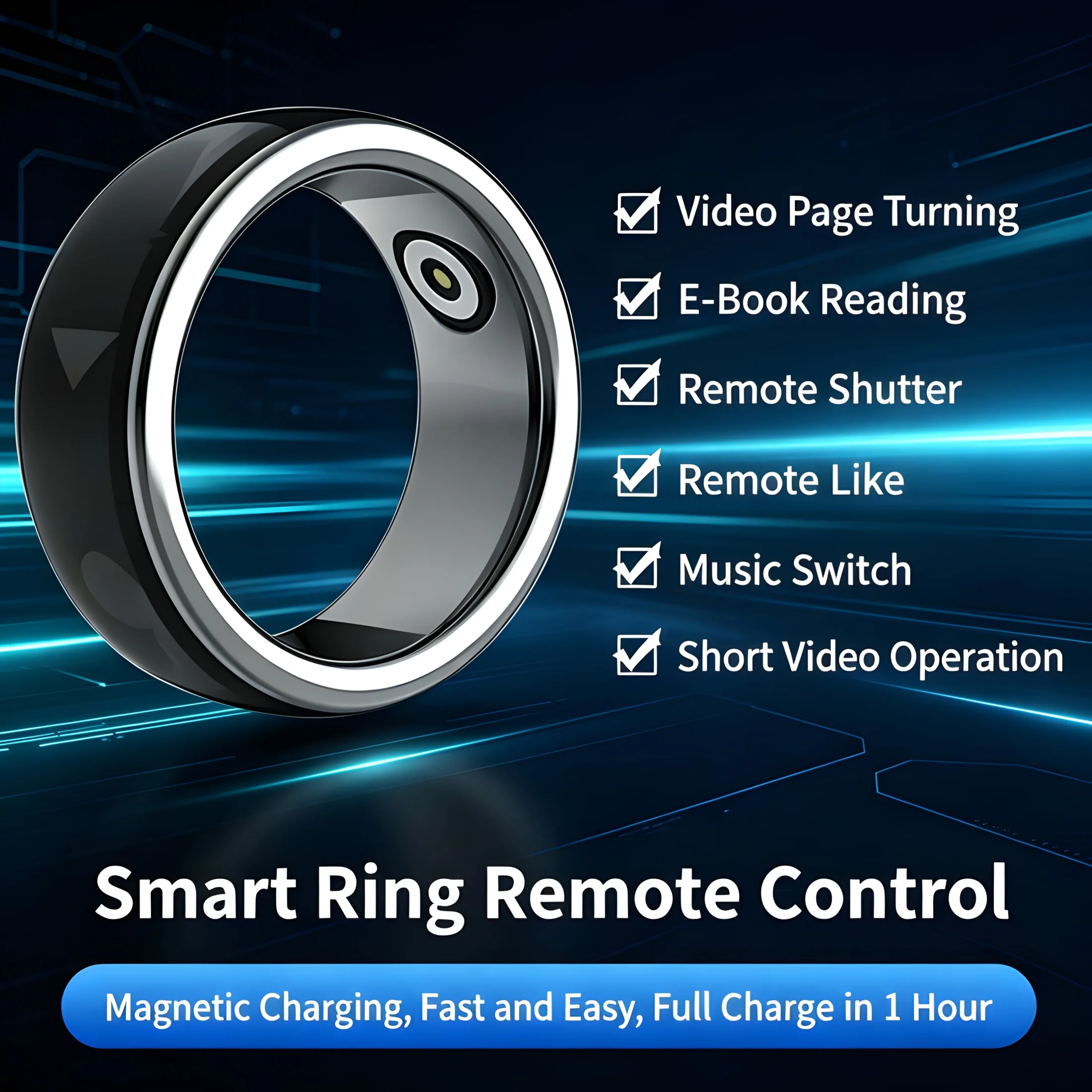 Smart Ring Remote Control Wearable Device for Camera Music Video Page Turning E-Book Reading  Easy Accessible Wireless