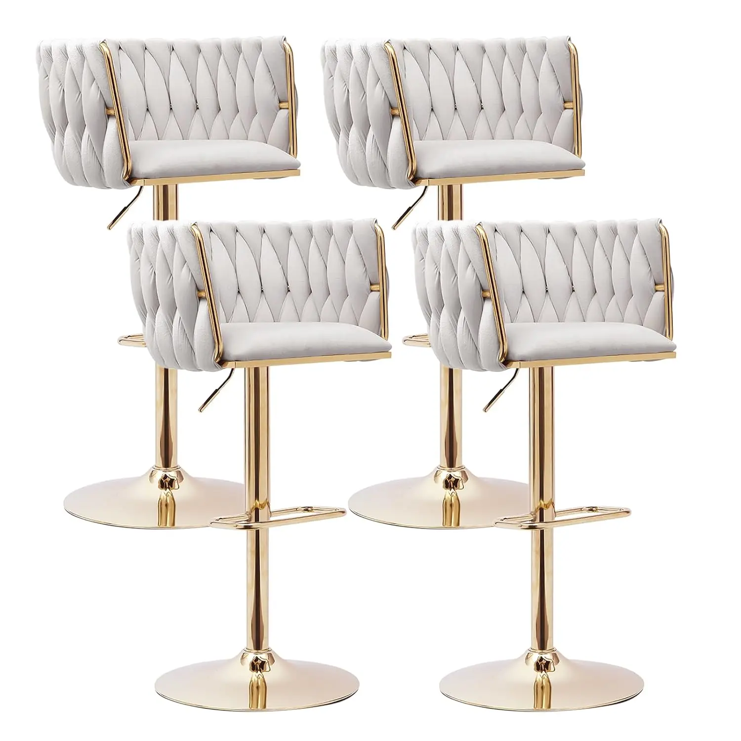 

Комплект из 4 современных барных стульев из вельвета с плетеным сиденьем, поворотные, с подставкой для ног, на заказ