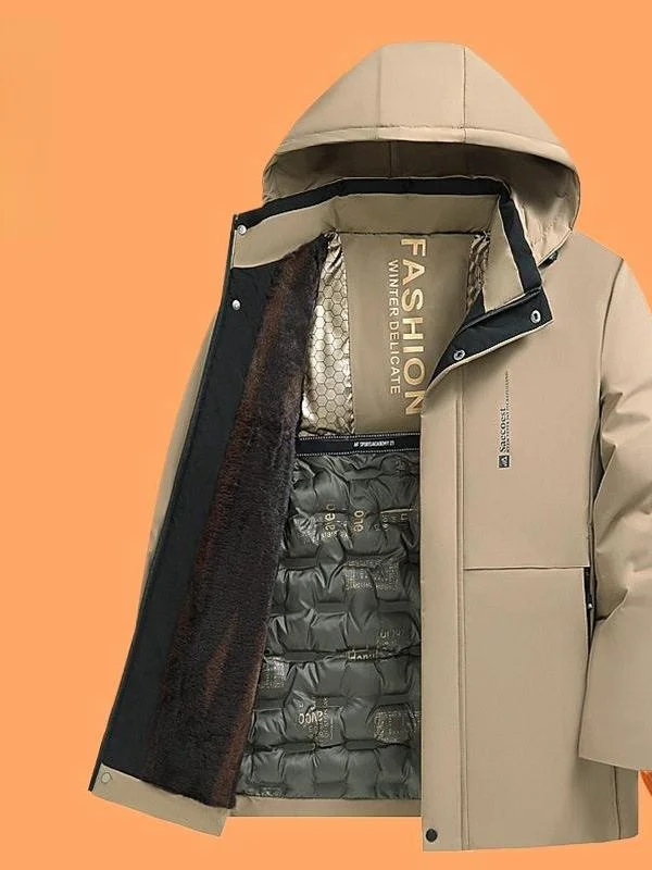 

Thickened Waterproof Detachable Fleece down Cotton Jacket Windproof Cold-resistant Casual Style Long Zipper Coat