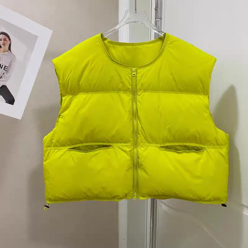 

Белый жилет Du пуховик в Корейском стиле, осень-зима, новый маленький повседневный свободный женский жилет с тыквой, длина, застежка-молния