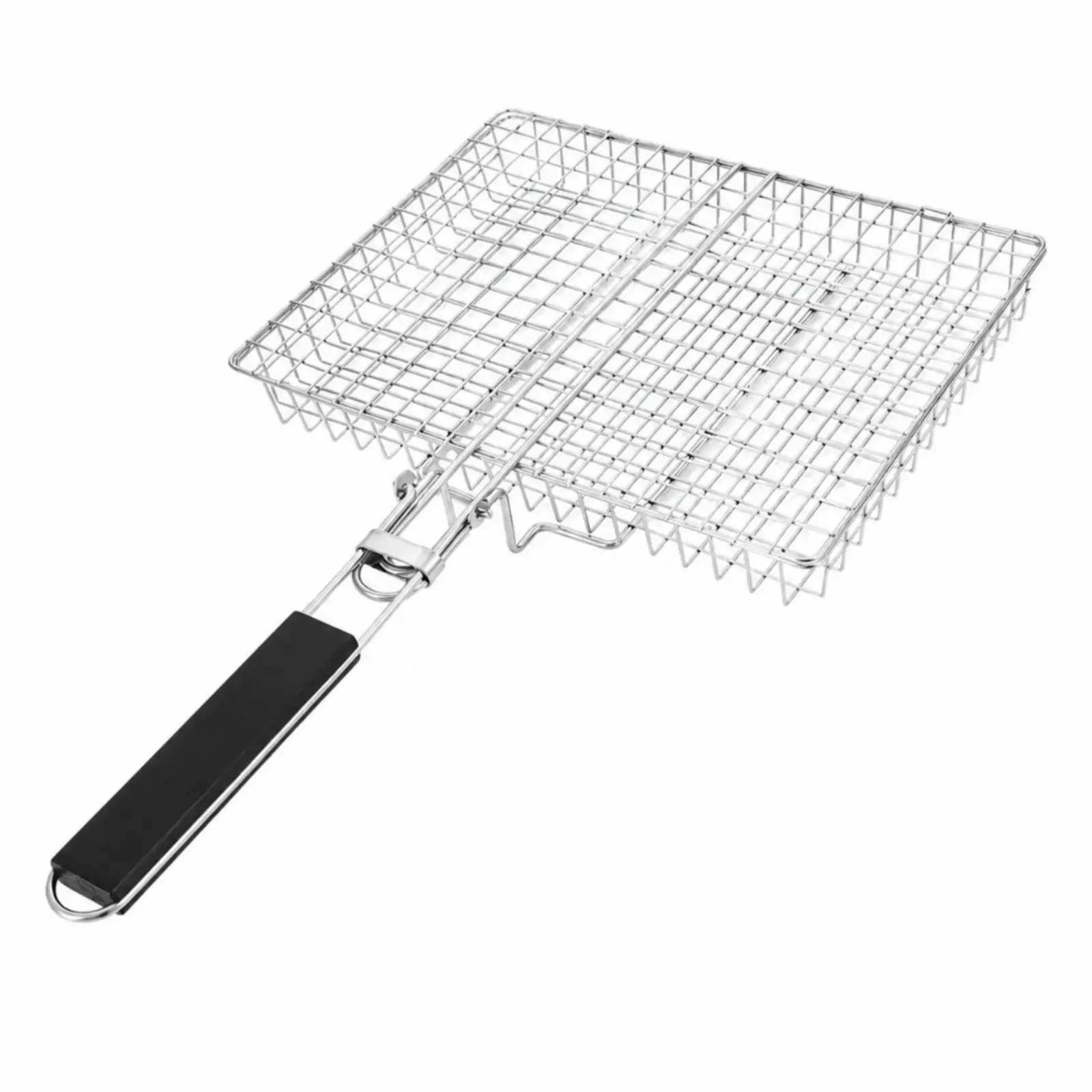 Portable Barbecue Grill Net for Camping Outdoor Cooking Stainless Steel Foldable Mesh Basket Nonstick Coating with Hanging Loop