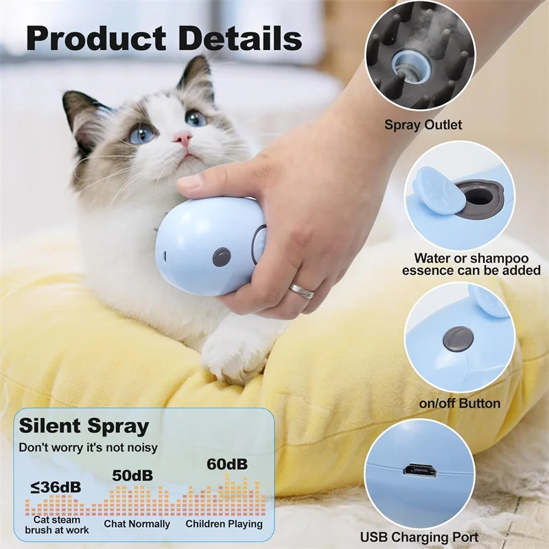 

Pet Spray Massage Comb Cat Steam Brush For Shedding, Cat Grooming Brush With Steam, Rechargeable Steam Pet Brush For Dog And Cat