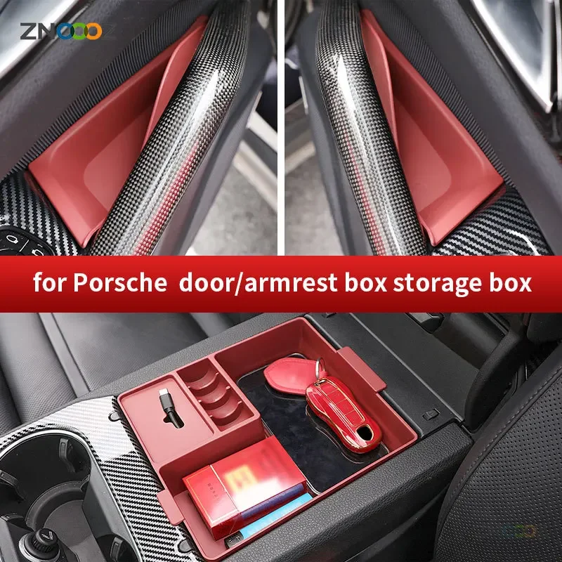 For Porsche Cayenne Macan Car Center Console Storage Box Tray Central Armrest Organizer Case Door Storage Interior Accessories