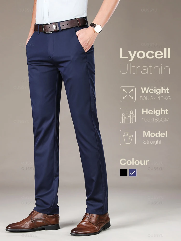 High Quality Luxury Straight Business Suit Pants Men Thin Soft Lyocell Fabric Designer Summer Elegant Long Formal Trouser Male