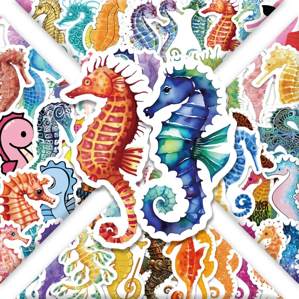 

54PCS Marine Animal Seahorse Sticker Cartoon Graffiti Creative Sticker DIY Decoration Stationery Box Water Cup Waterproof Decal