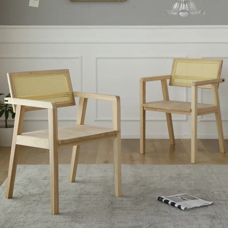 Vine Weaving Solid Wood Assembly Vintage Simple Dining Chair Designer Backrest Chair, Coffee Shop Mingsu Leisure Chair