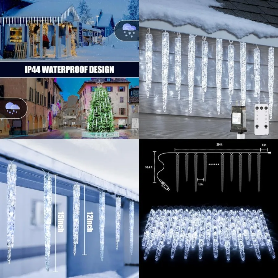 

Icicle Lights for Outside with Remote, Feet 150 LED Connectable Ice Shape Hanging Christmas Lights for Tree Patio Roof Holiday