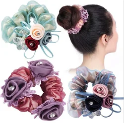 Korean Fashion Pearl Hair Rope Rose Flower Hair Band Rhinestone Hair Ties Rubber Band Hair Jewelry Hair Accessories For Women