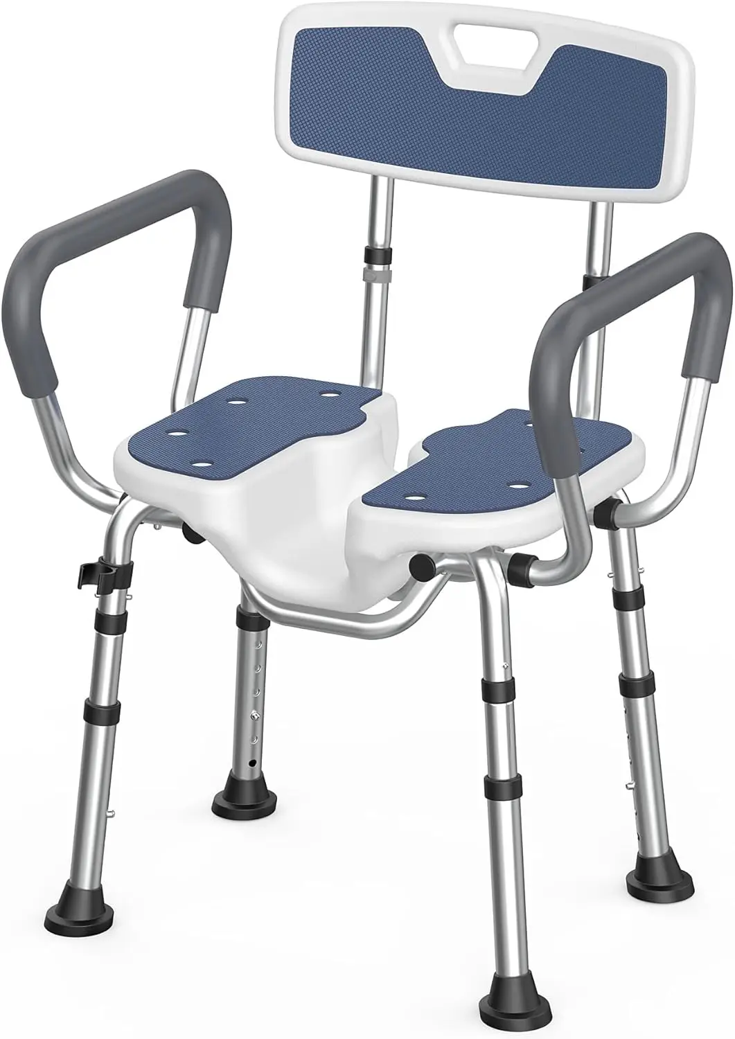 

Прочное кресло для душа с U-образным сиденьем, регулируемой высотой и мягкими подлокотниками для пожилых и людей с ограниченными возможностями, простая сборка