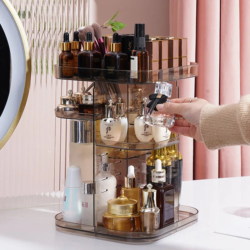 

1 PC 360-degree Rotatable Transparency Cosmetics Storage Box Large-capacity Plastic Lipstick Desktop Organizer Easy To Install