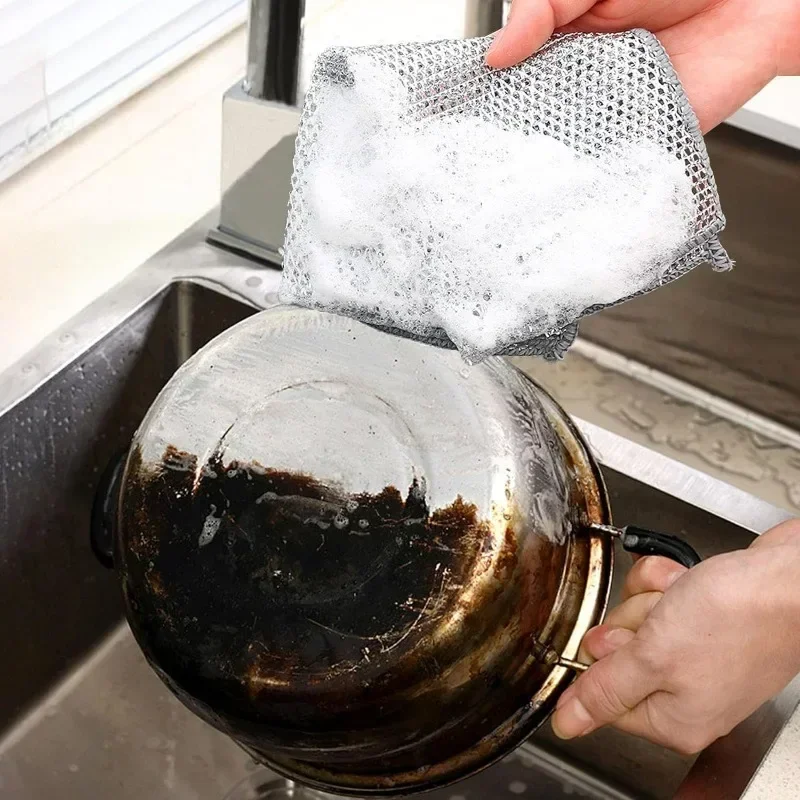 50/1PCS Magic Steel Wire Cleaning Cloth Non-stick Oil Double-layer Dishcloth Kitchen Pan Pot Washdishing Cloths Cleaning Rags