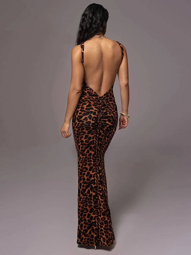 Cnyishe Sexy Club Party Leopard Print Maxi Kleider Frauen Mode Ärmellose Zurück Aushöhlen Schlank Mantel Bodycon Vestidos Roben