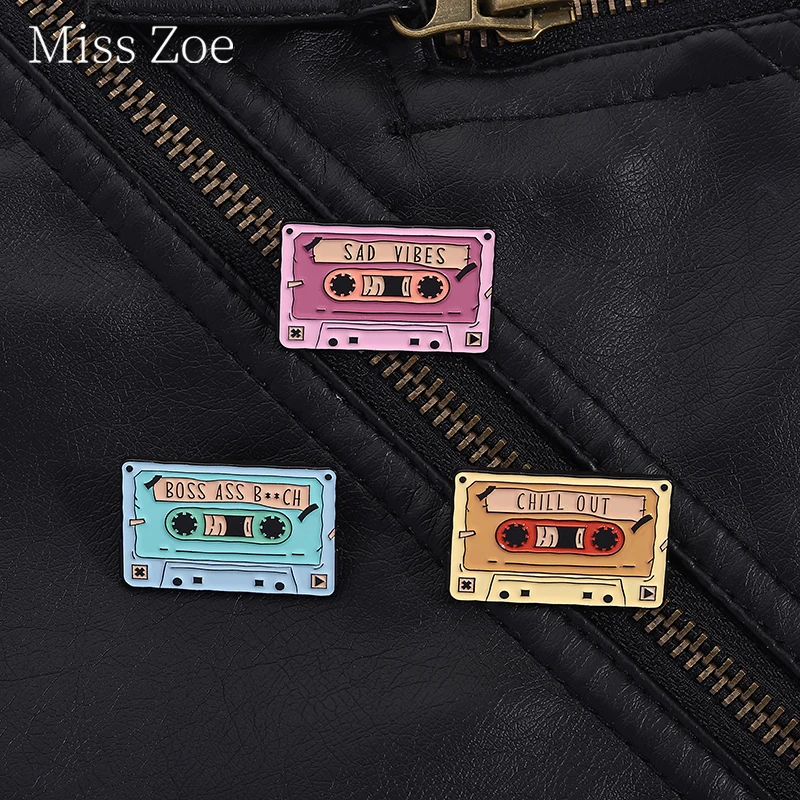 Retro Music Emotional Themed Cassette CD Enamel Pins Sad Vibes Chill Out Tape Brooch Lapel Badge Jewelry Gift For Fans Friends
