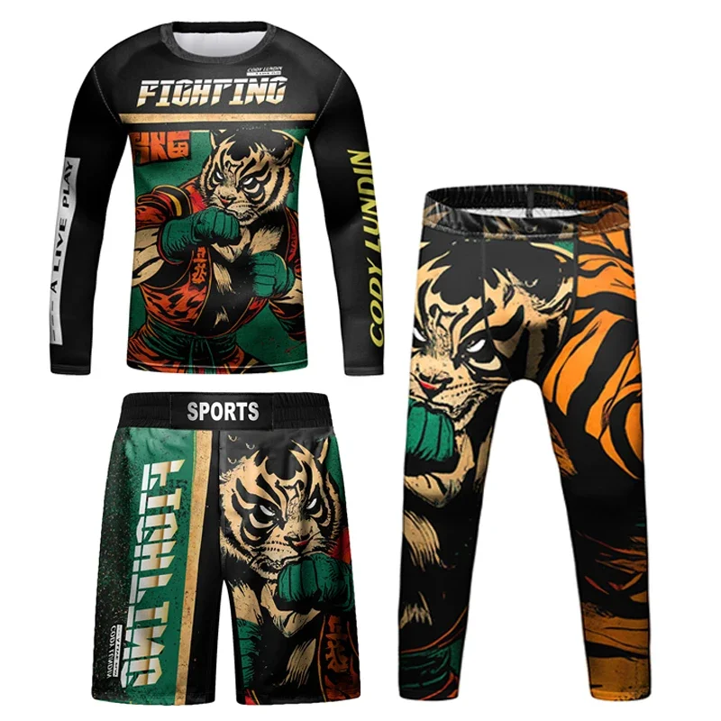Bjj Rashguard Kids Jiu Jitsu MMA T-Shirt+Pant Kickboxing Set Boy Rash Guard Muay Thai Shorts Sportsuit MMA Compression Clothing