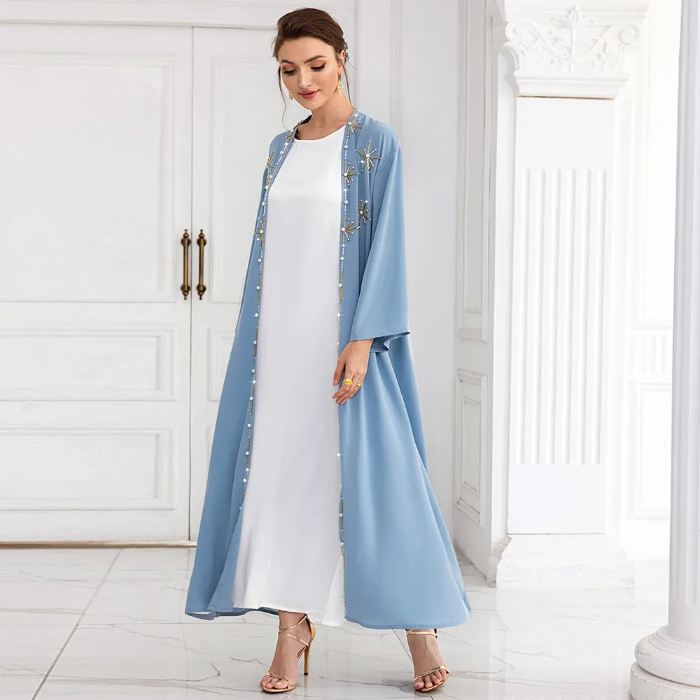 Muslim Clothes Set 2023 Ramadan Women Long Abaya Dubai Kimono Cardigan Islamic Maxi Robe Kaftan Luxury Rhinestone Arabic Turkey