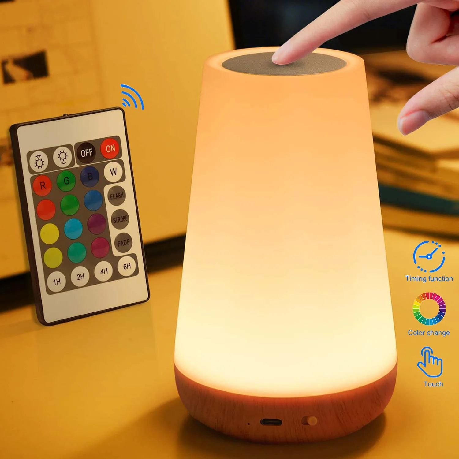 LED Rechargeable 13 Colors Wireless Bedside Table Lamp Children\'s Bedroom USB Night Touch Atmosphere Decoration Night Light