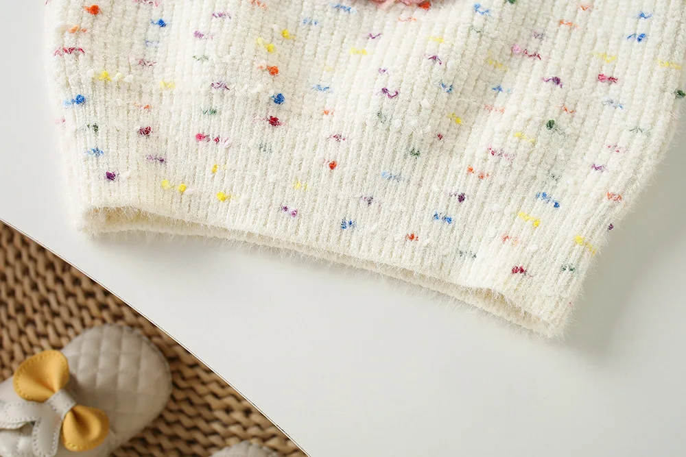 2024 Neues Kinderkleidungsset, 2-teilig, Pullover-Anzug, 3D-Herz-Strickpullover und Tüllrock, Mädchen-Kleidungsset – Detail 7