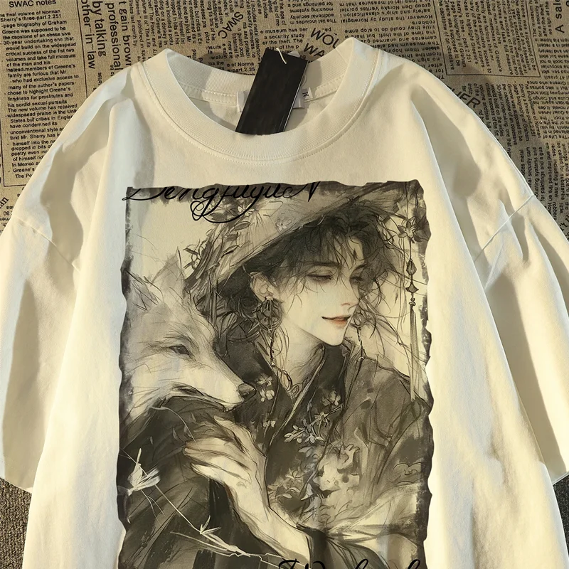 

Summer Street Hip-hop Character Printed Short-sleeved T-shirt Round Neck Men's and Women's Couple Hiphop Tops