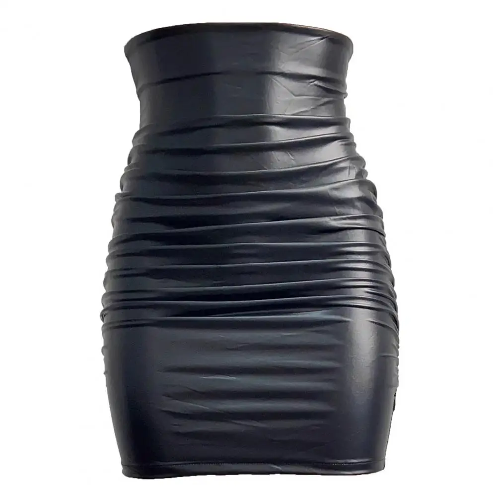 

Женская сексуальная юбка из искусственной кожи, женская обтягивающая черная короткая юбка из искусственной кожи с высокой талией, облегающая мини-юбка со складками по краю