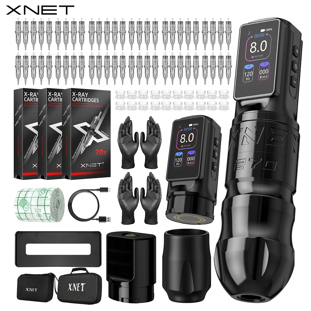 

XNET Titan270 Wireless Tattoo Machine Pen Kit High-Torque Brushless Motor 4.0/5.0mm Stroke 60 Mixed Cartridges For Tattoo Artist