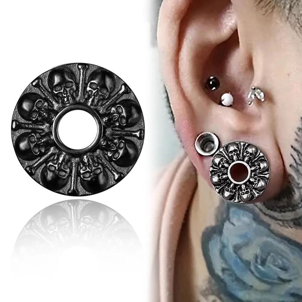 Giga 2PCS Skull Ear Plugs Stretcher Ear Tunnels Gauges 316 Surgical Stainless Steel Ears Expander Body Piercing Jewelry