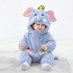 Kigurumis Lovely Elephant Newborn Baby Clothes Bodysuit Winter Flannel Boys Girls Romper Warm Cosplay Costume Outfit Hooded