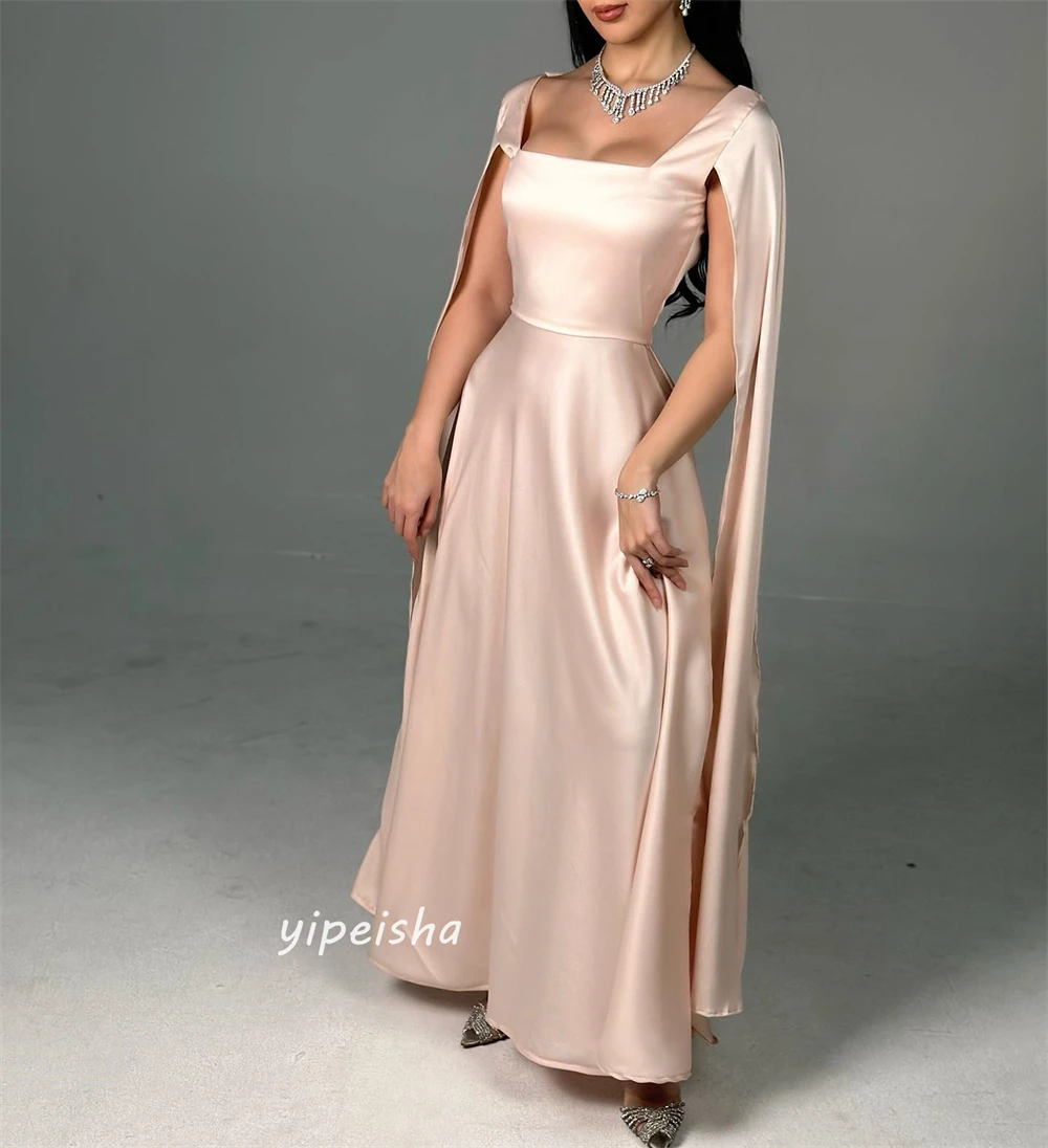 Customizeds Draped Wedding Party A-line Square Neck Bespoke Occasion Dresses Ankle-Length