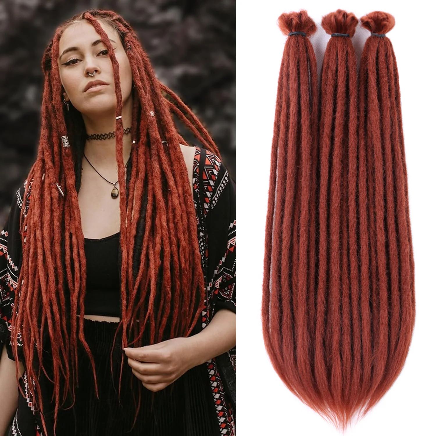 

Synthetic Dreadlock Extensions 10 Strands Hippie Single Ended Dreads Ombre Loc Extensions 55cm Reggae Style Crochet Hair