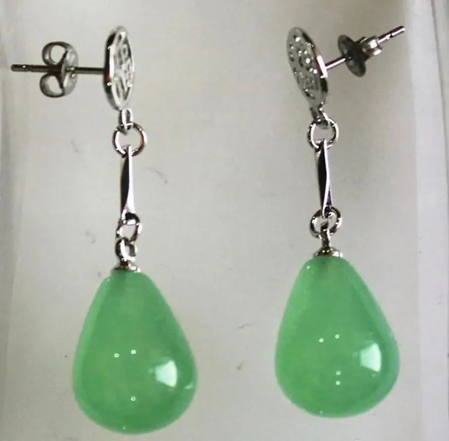 wholesale Chinese style fu 12*16mm fancy light green jade  earring