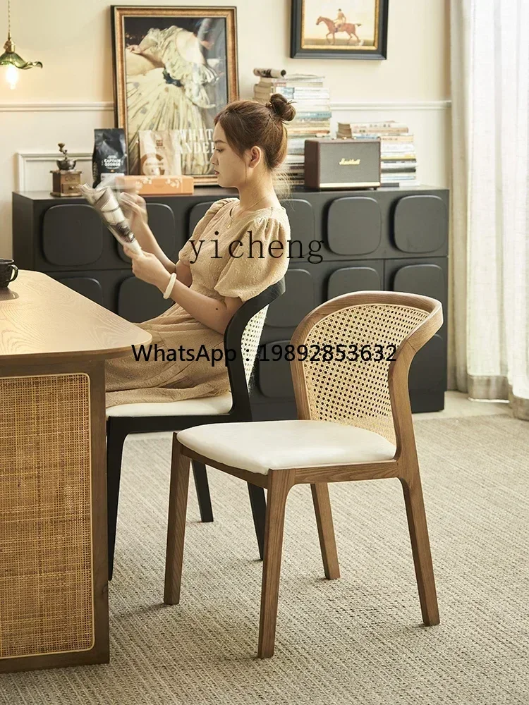 U9 retro dining table and chairs B & B restaurant wabi sabi wind single chair solid wood casual backrest rattan chair