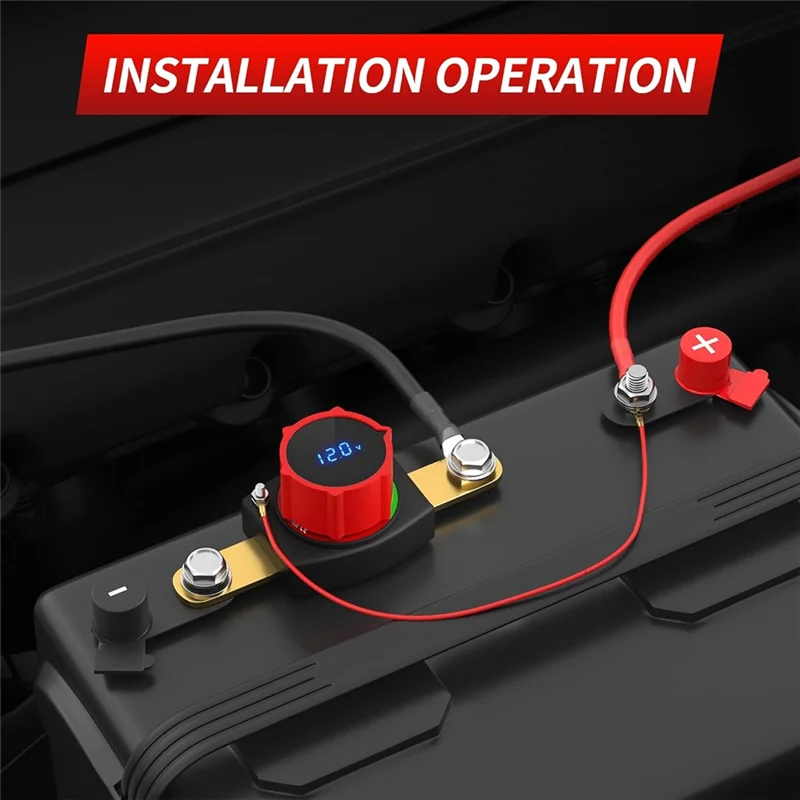 

AT19-Car Battery Cut Off Switch Side Post Battery Disconnect Switch 12V 300A Led Voltage Display Negative On/Off 3/8" Stud