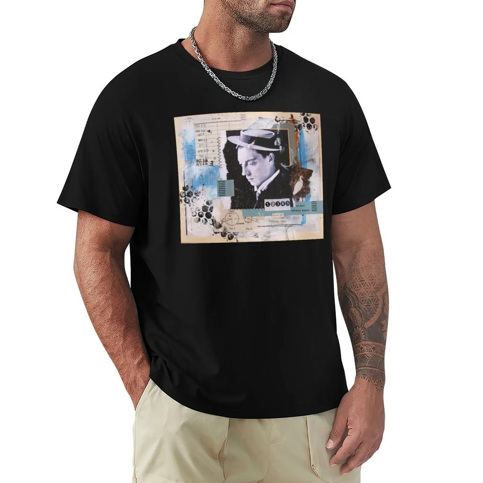 Strong Buster Keaton Collage T-Shirt Graphic Print Short Sleeve T-Shirt