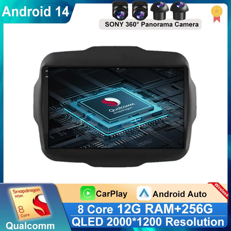 

2 Din Car Radio Android 14 Carplay 8G 256G For Jeep Renegade 2016 - 2020 Multimedia Stereo Player GPS Navigation Autoradio Wifi