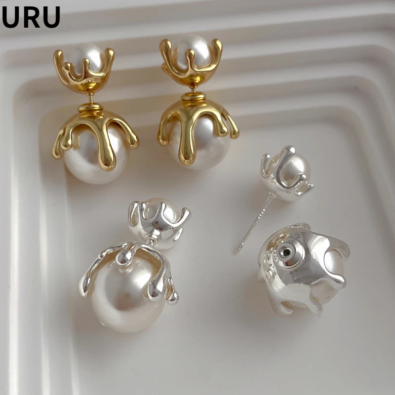 Trendy Jewelry High Quality Simulated Pearl Earrings 925 Silver Needle Back And Front Stud Earrings For Women Girl Gift