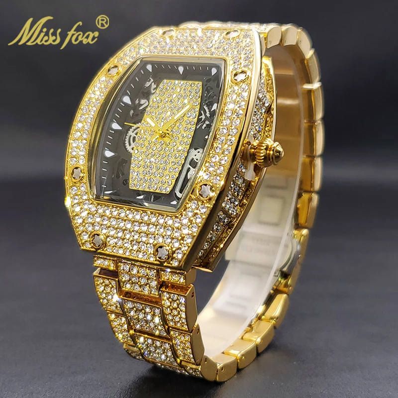 

Gold Big Men's Watch Luxury Classic Zircon Cool Hip Hop Quartz Men Watches Large Dial Iced Out Diamond Wristwatches Dropshipping