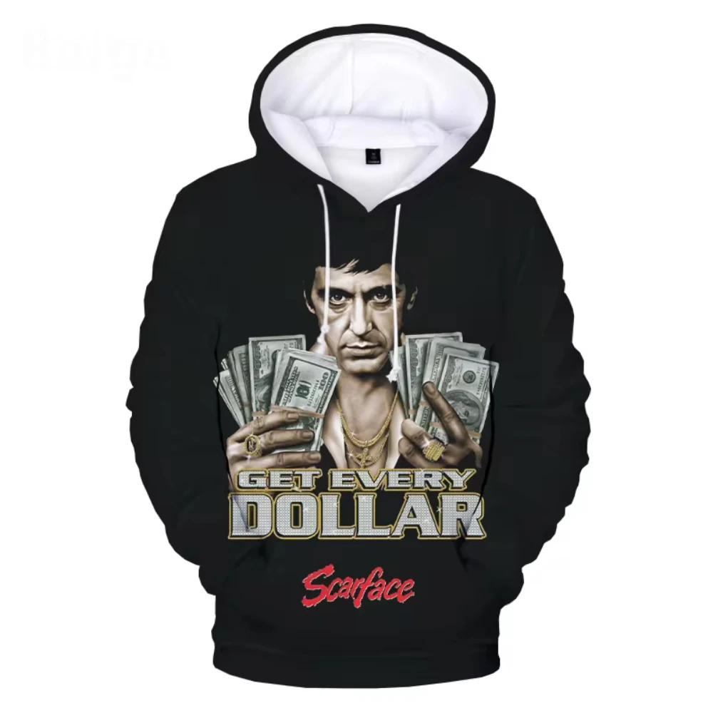 Fashion Movie Scarface 3D Printed Men\'s Hoodie Harajuku Long Sleeves Oversized Outdoor Pullover Sweatshirt Kids Unisex Clothing