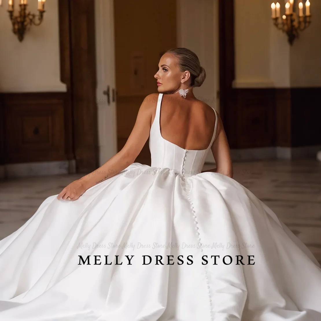 Melly Wedding Dress High Quality Princess Spaghetti Strap Dresses for Women vestido de novia Satin Sweep Train Customized 2026