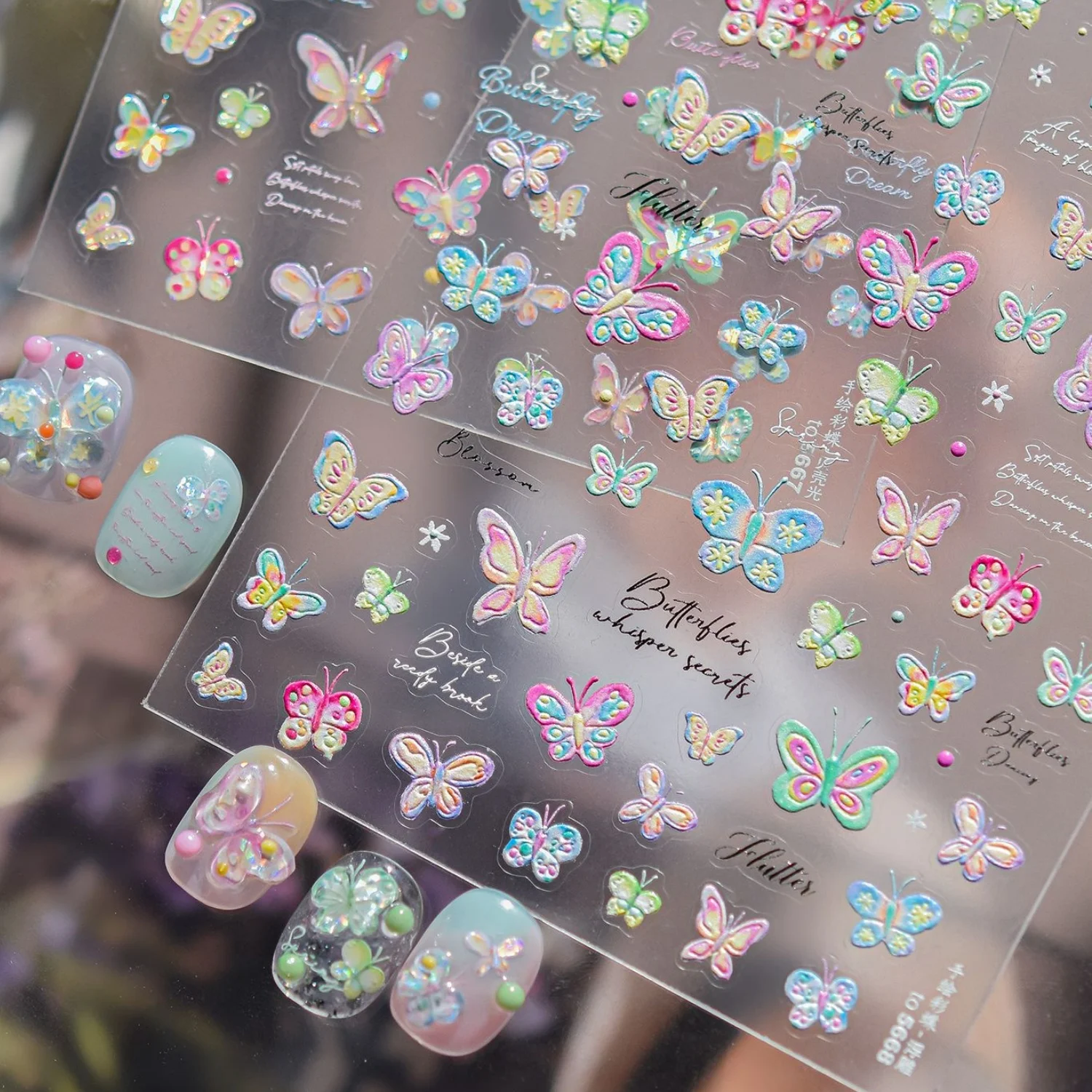 

1pcs 5D Colorful Hand Painted Butterfly Nail Art Stickers Gentle Retro Vintage Embossed Colorful Butterfly Nail Decals Manicure