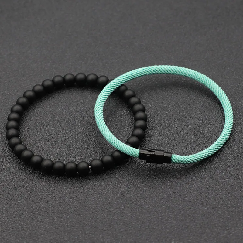 2 pçs/set legal acessórios da motocicleta pulseira para homens esportes ao ar livre acampamento ciclismo braslet preto fosco pedra fio braclet